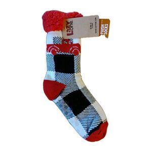 Lazy One Plush Non-Slip Plaid Slipper Socks White Black Red One Size
